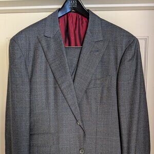 NWOT Isaia Napoli Mid Gray Plaid Check 3-Piece Suit Vest Peak Lapel EU52R US42R